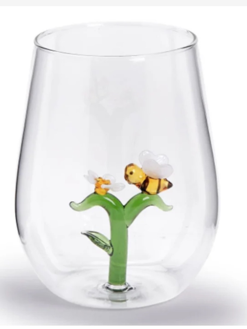 Set of 2 Jumbo Bee and Flower Stemless Wine Glasses - Picture 2 of 9